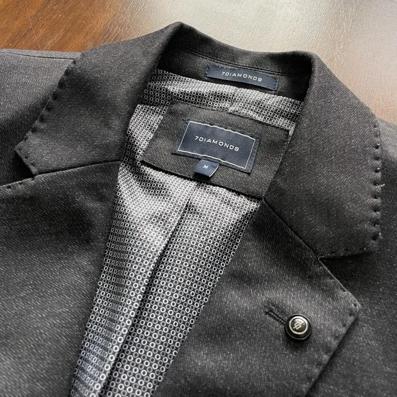 7 Diamonds Mens Medium 4 Way Stretch Blazer Dark Grey Modern 2 Button - Picture 3 of 14